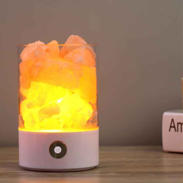 USB powered salt lamp creating relaxing ambiance