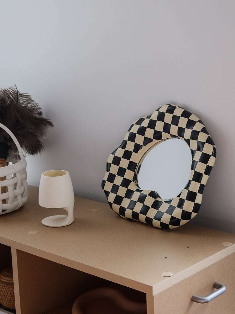 Modern home décor checkerboard mirror for personal grooming