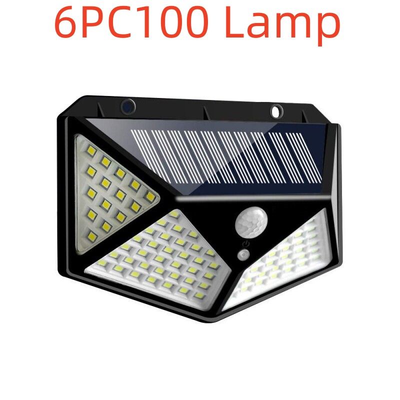 LED Solar Wall Light for Outdoor Garden with motion sensor and waterproof design. Features 100 LED lamps for energy-saving illumination.