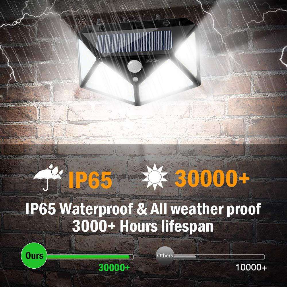 LED Solar Wall Light for Outdoor Garden with IP65 waterproof rating and 30000+ hour lifespan. Motion sensor light ideal for patio and driveway.