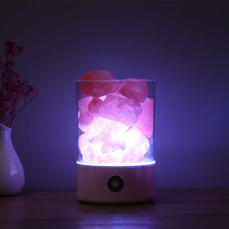 Himalayan salt lamp with soft LED mood lighting

