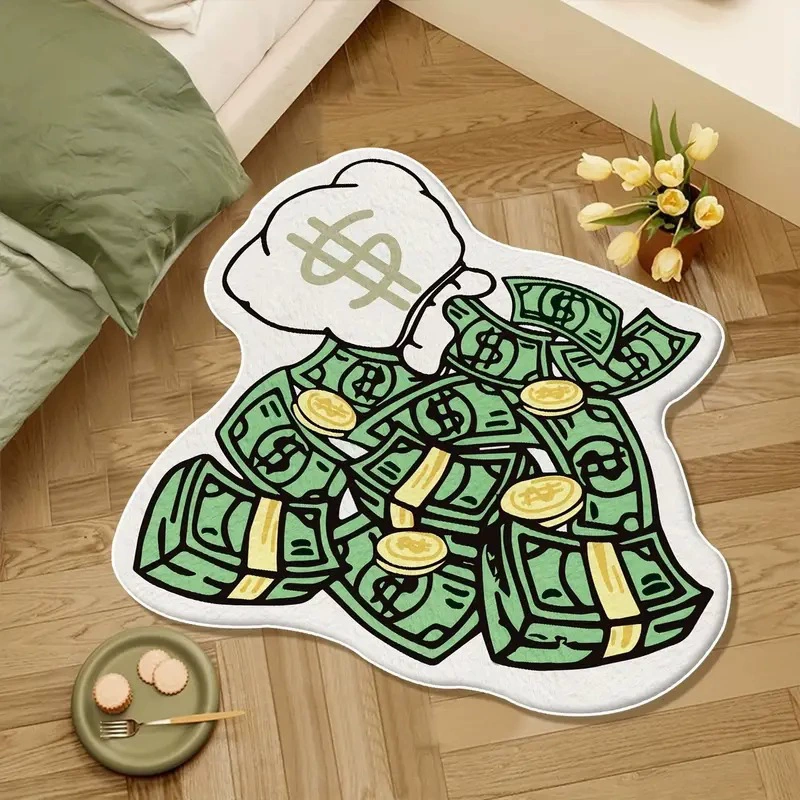 Creative Dollar Bill Shaped Rug Irregular Funny Money Floor Mat for Home Decor