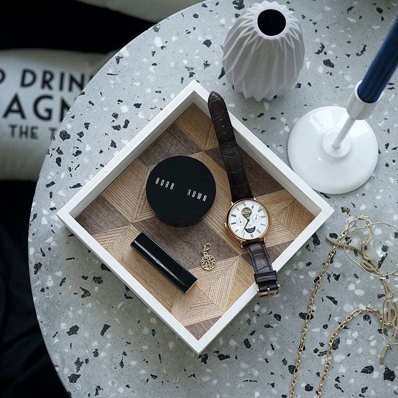 Scandinavian Style Storage Tray Model Room Mirror on vanity
