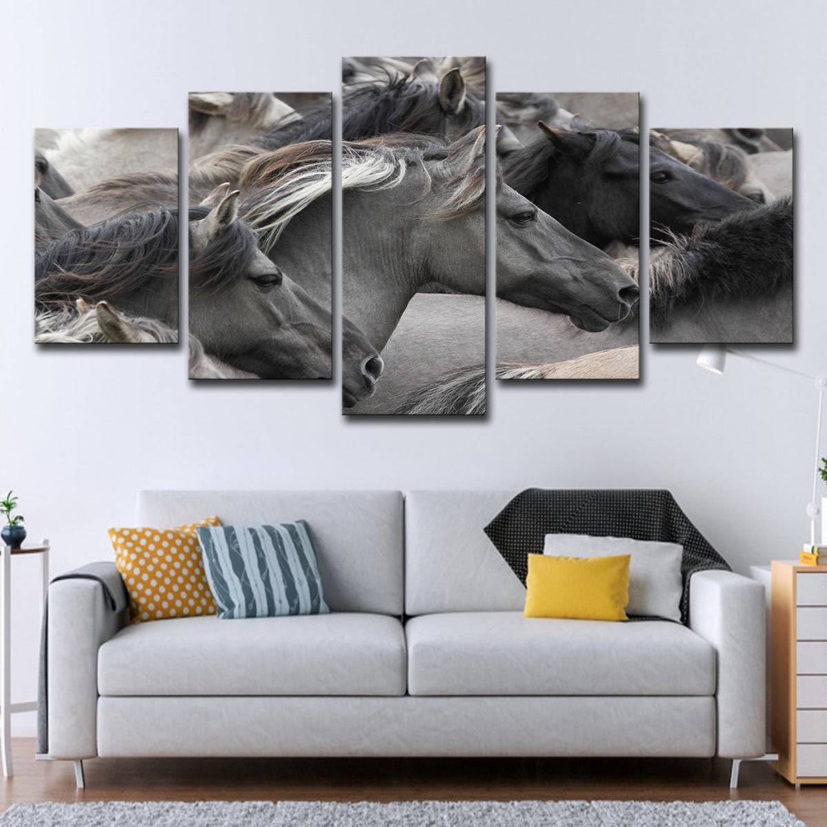 5-piece grey and black horse wall art set
all art