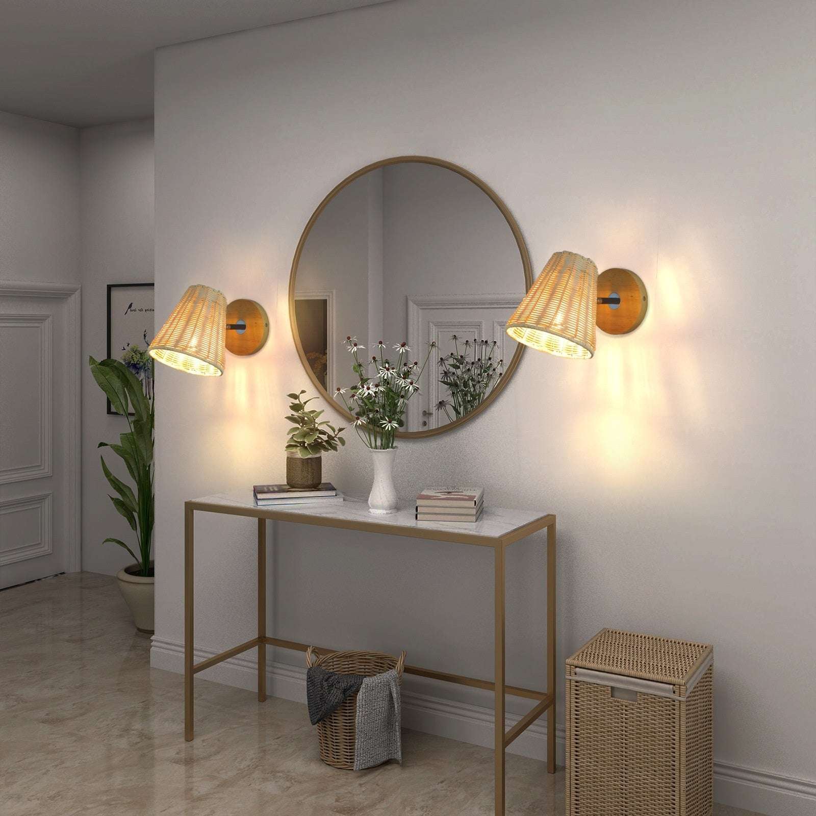 Stylish bedside wall lamp with rattan design


