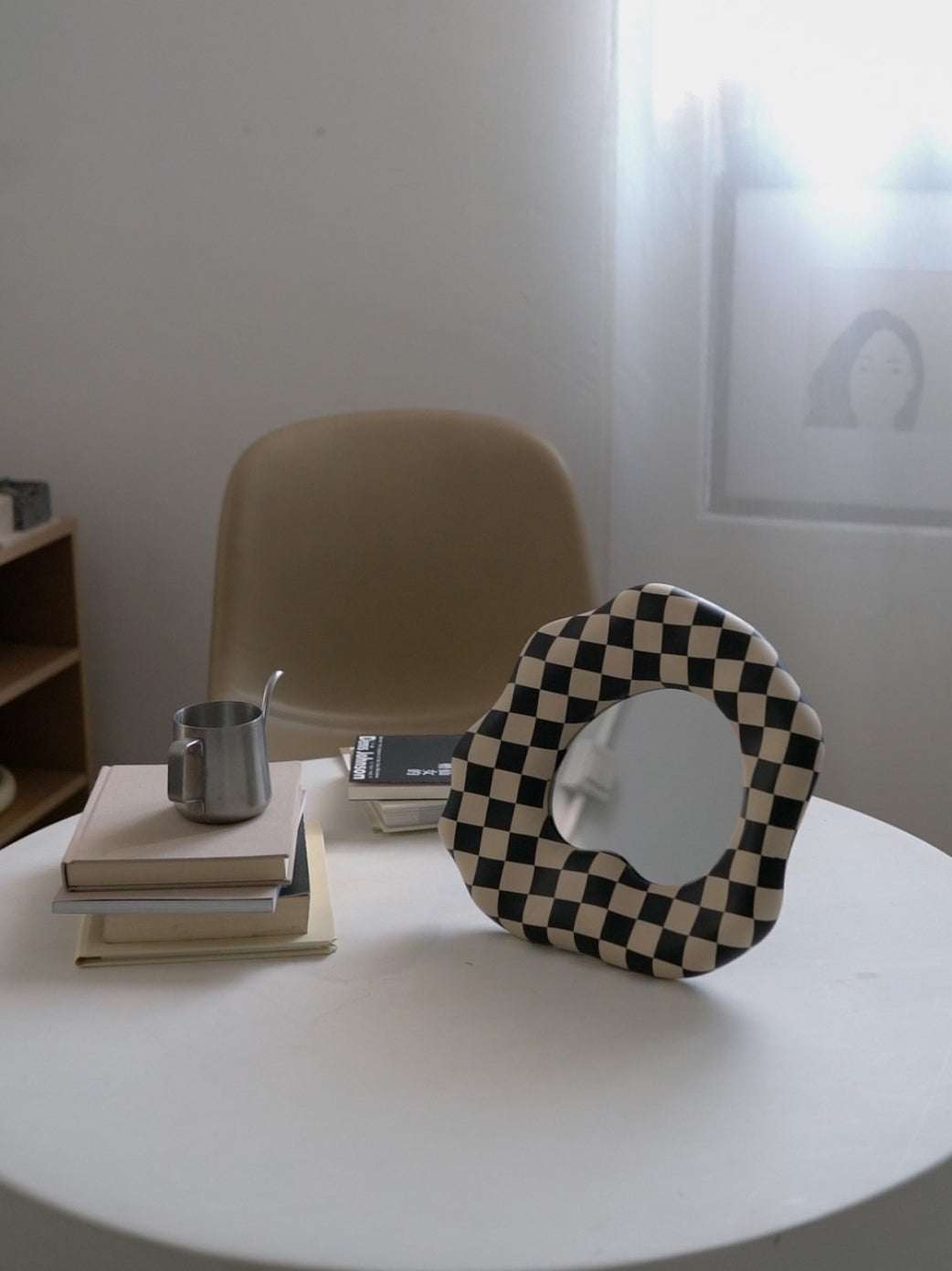 Compact decorative mirror for vanity or living room

